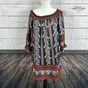 Chelsea Violet Dress Womens Medium Blue Printed Off Shoulder Boho‎ Festival